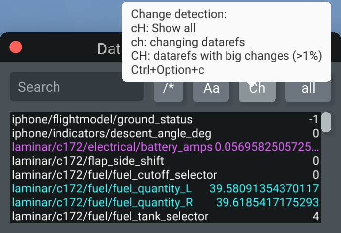 Tooltip explaining the function of the chnage detection button
