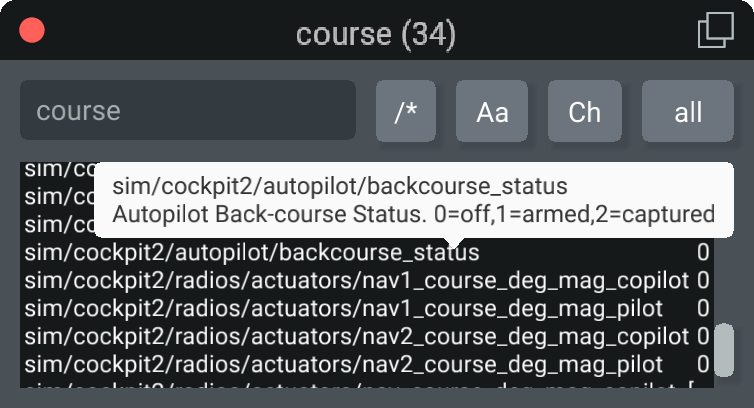 Tooltip for a dataref in the search window